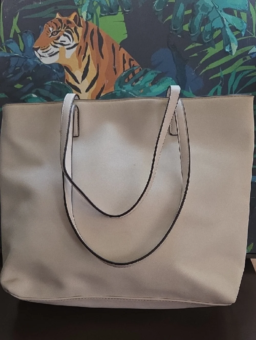 Nine West Beige Leatherette Tote with Front Zip Detail